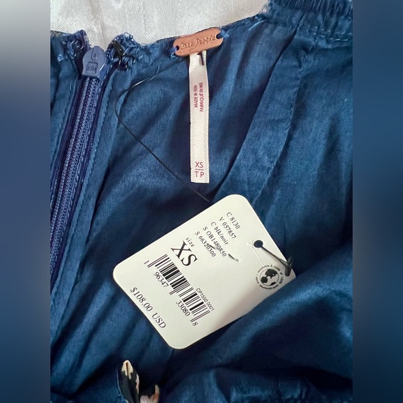 Free People Tessa Floral Gathered Mini Dress Blue / Black - Picture 4 of 10